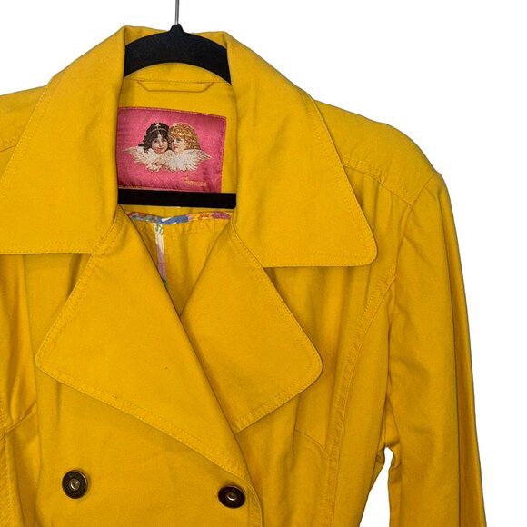 Fiorucci Mustard Yellow Double-Breasted Belted Trench Coat - Size Large - NWT - Picture 1 of 6